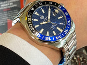  Shop Authentic Tag Heuer Aquaracer GMT Calibre 6 Automatic Blue Dial Silver Steel Strap Watch for Men - WAY201T.BA0927 - Luxxuri
