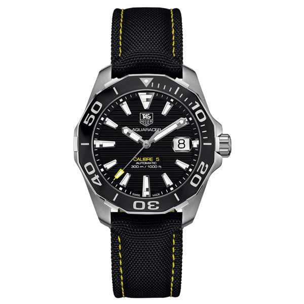  Shop Authentic Tag Heuer Aquaracer Calibre 5 Automatic Black Dial Black Nylon Strap Watch for Men - WAY211A.FC6362 - Luxxuri
