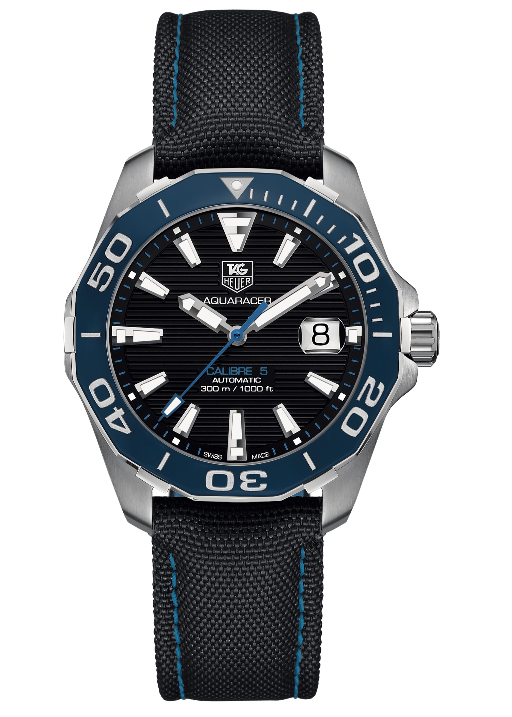  Shop Authentic Tag Heuer Aquaracer Calibre 5 Automatic Black Dial Black Nylon Strap Watch for Men - WAY211B.FC6363 - Luxxuri