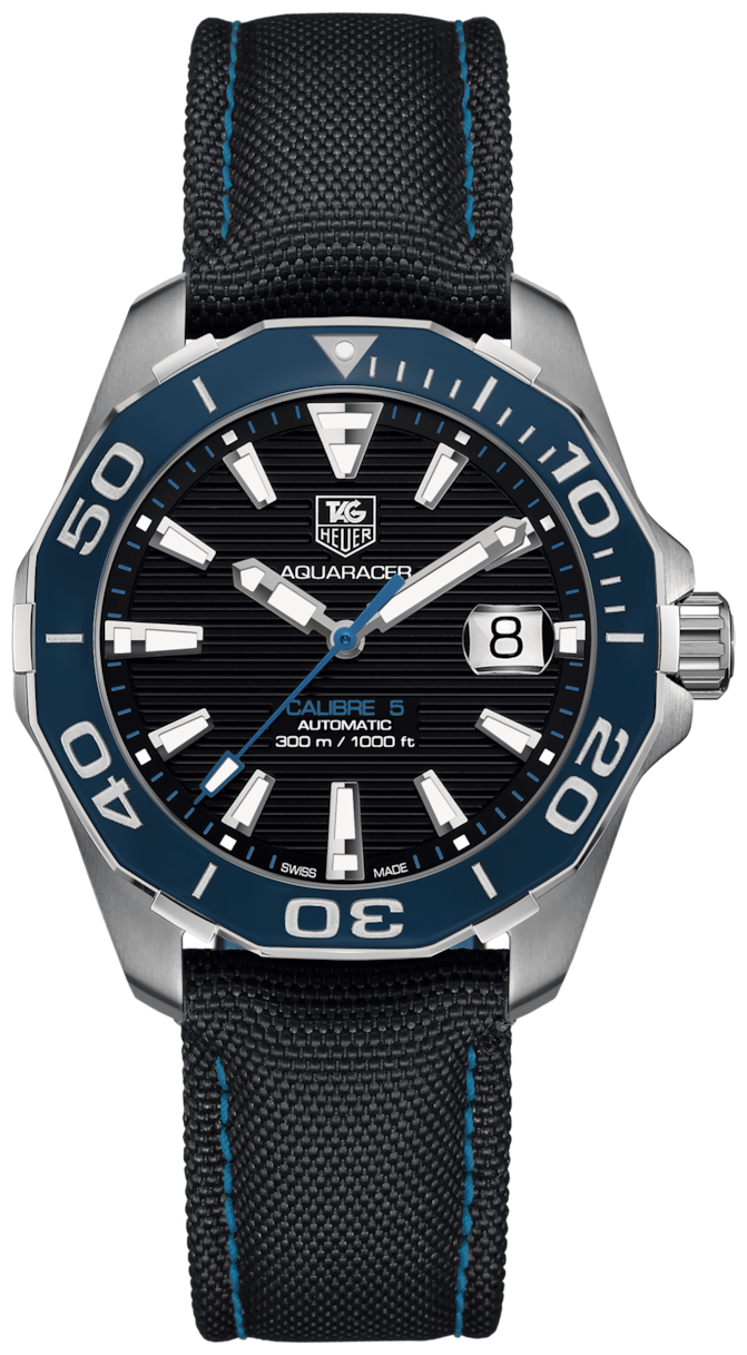  Shop Authentic Tag Heuer Aquaracer Calibre 5 Automatic Black Dial Black Nylon Strap Watch for Men - WAY211B.FC6363 - Luxxuri