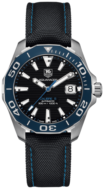  Shop Authentic Tag Heuer Aquaracer Calibre 5 Automatic Black Dial Black Nylon Strap Watch for Men - WAY211B.FC6363 - Luxxuri