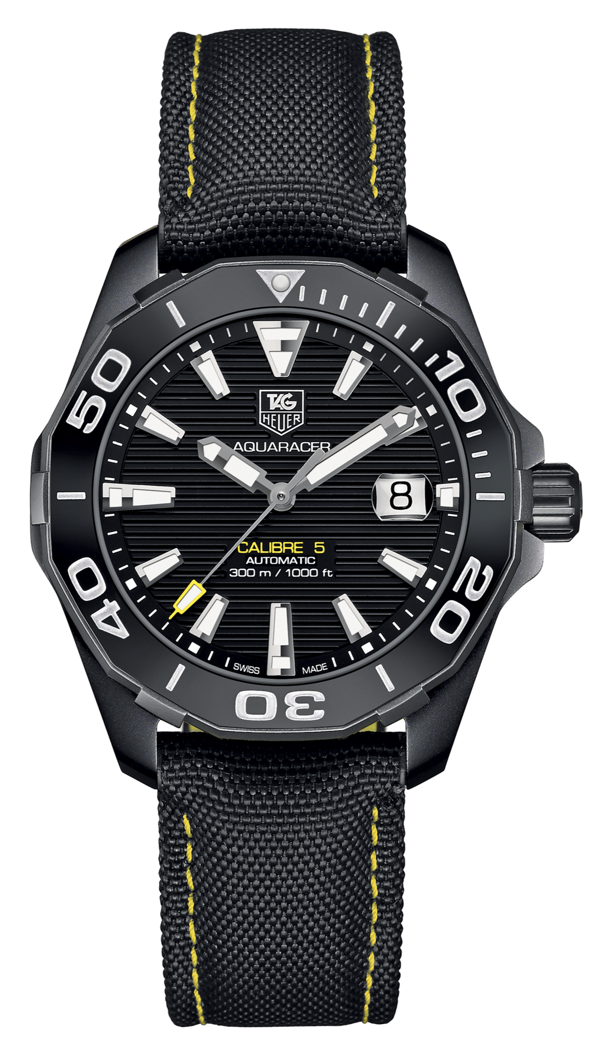  Shop Authentic Tag Heuer Aquaracer Calibre 5 Automatic Black Dial Black Nylon Strap Watch for Men - WAY218A.FC6362 - Luxxuri
