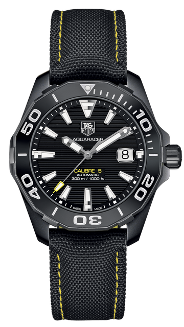  Shop Authentic Tag Heuer Aquaracer Calibre 5 Automatic Black Dial Black Nylon Strap Watch for Men - WAY218A.FC6362 - Luxxuri