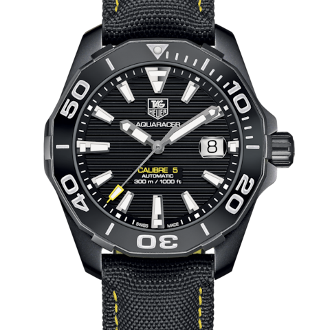  Shop Authentic Tag Heuer Aquaracer Calibre 5 Automatic Black Dial Black Nylon Strap Watch for Men - WAY218A.FC6362 - Luxxuri