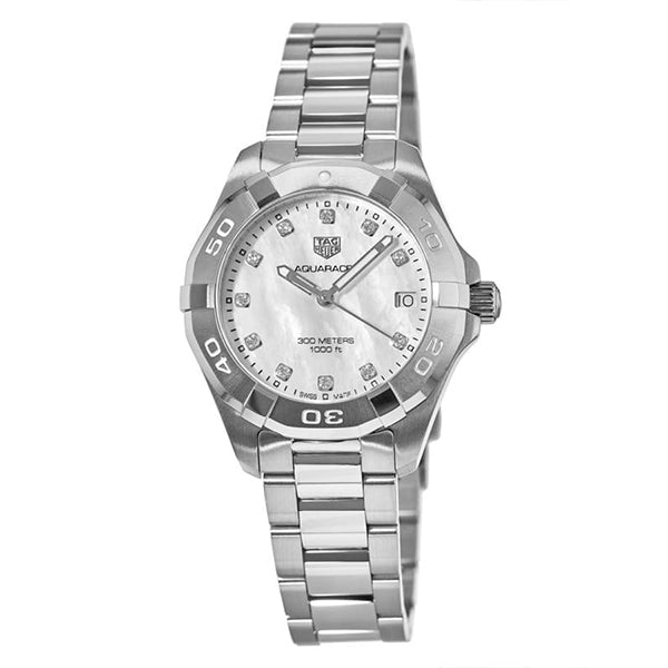  Shop Authentic Tag Heuer Aquaracer Diamonds White Mother of Pearl Dial Silver Steel Strap Watch for Women - WBD1314.BA0740 - Luxxuri
