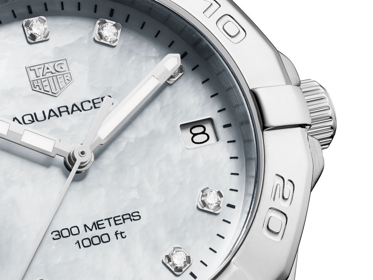  Shop Authentic Tag Heuer Aquaracer Diamonds White Mother of Pearl Dial Silver Steel Strap Watch for Women - WBD1314.BA0740 - Luxxuri