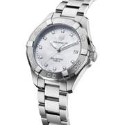  Shop Authentic Tag Heuer Aquaracer Diamonds White Mother of Pearl Dial Silver Steel Strap Watch for Women - WBD1314.BA0740 - Luxxuri