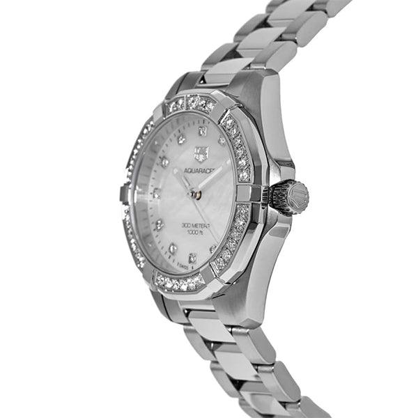  Shop Authentic Tag Heuer Aquaracer Diamonds White Mother of Pearl Dial Silver Steel Strap Watch for Women - WBD1315.BA0740 - Luxxuri