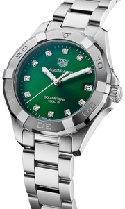  Shop Authentic Tag Heuer Aquaracer Diamonds Emerald Green Dial Silver Steel Strap Watch for Women - WBD1316.BA0740 - Luxxuri