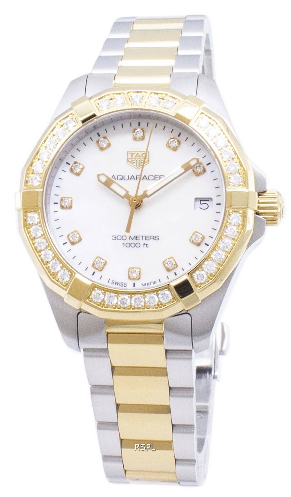  Shop Authentic Tag Heuer Aquaracer Diamonds Mother of Pearl Dial Two Tone Steel Strap Watch for Women - WBD1323.BB0320 - Luxxuri