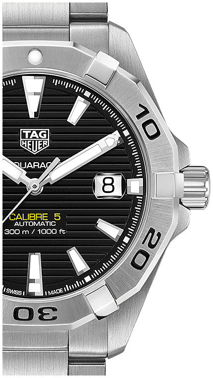  Shop Authentic Tag Heuer Aquaracer Automatic Caliber 5 Black Dial Silver Steel Strap Watch for Men - WBD2110.BA0928 - Luxxuri