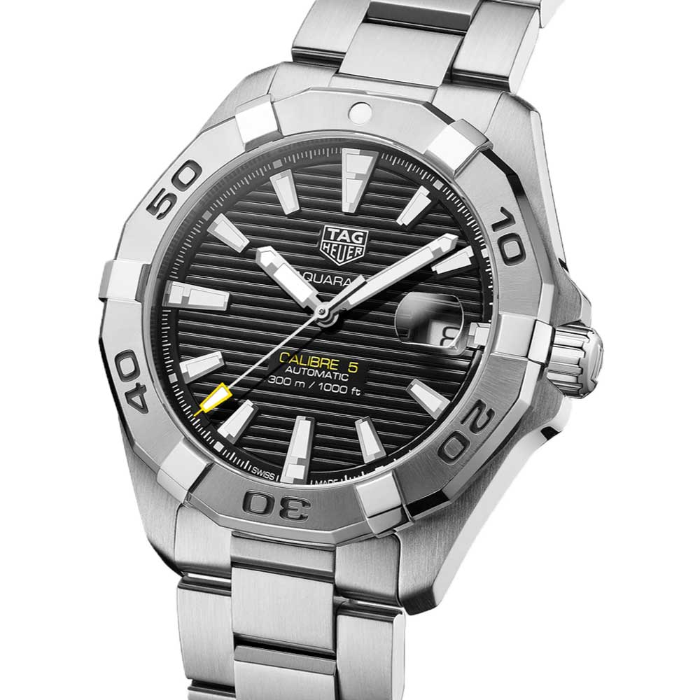  Shop Authentic Tag Heuer Aquaracer Automatic Caliber 5 Black Dial Silver Steel Strap Watch for Men - WBD2110.BA0928 - Luxxuri