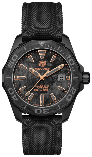  Shop Authentic Tag Heuer Aquaracer Calibre 5 Black NATO Strap Carbon Dial Watch for Men - WBD218A.FC6445 - Luxxuri