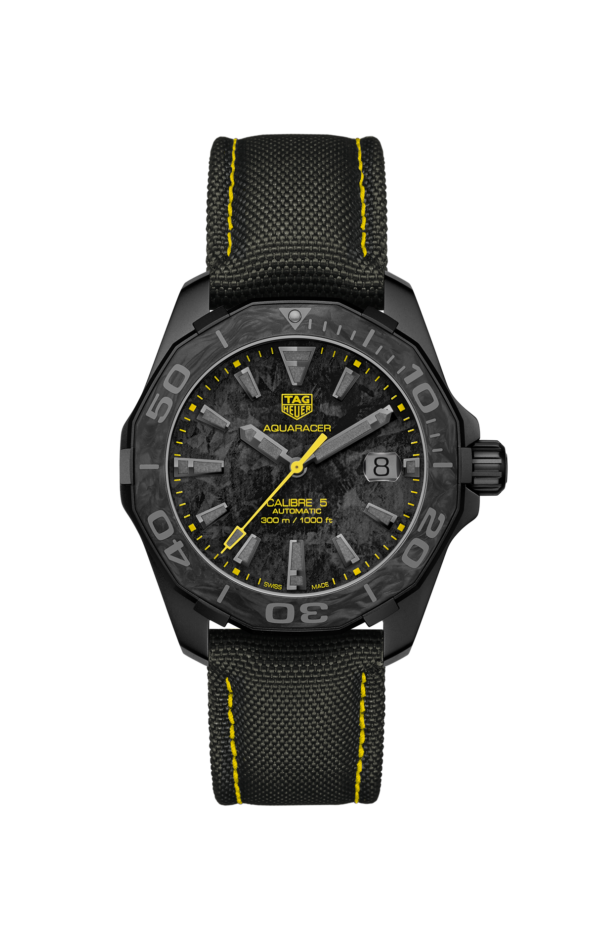  Shop Authentic Tag Heuer Aquaracer Calibre 5 Black NATO Strap Carbon Dial Watch for Men - WBD218B.FC6446 - Luxxuri