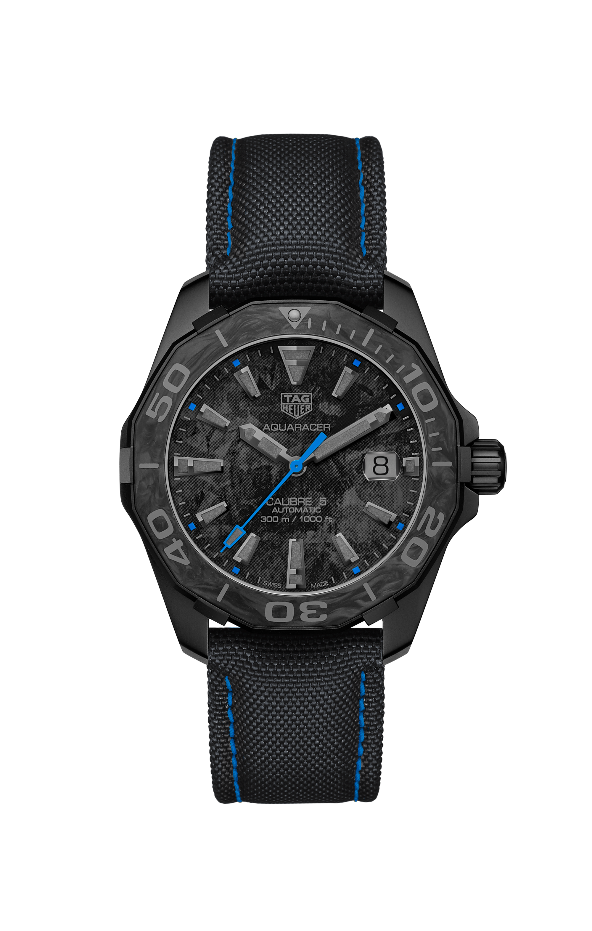  Shop Authentic Tag Heuer Aquaracer Calibre 5 Black Nylon Strap Carbon Dial Watch for Men -  WBD218C.FC6447 - Luxxuri