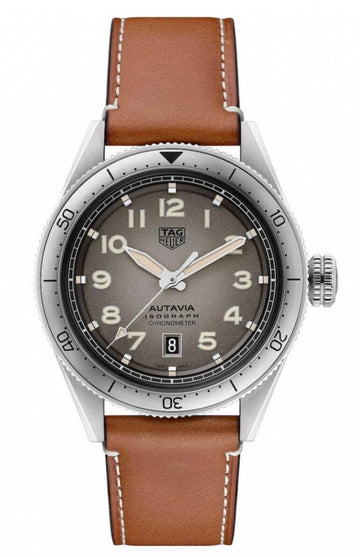  Shop Authentic Tag Heuer Autavia Isograph Grey Dial Calfskin Brown Leather Strap Watch for Men - WBE5111.FC8267 - Luxxuri