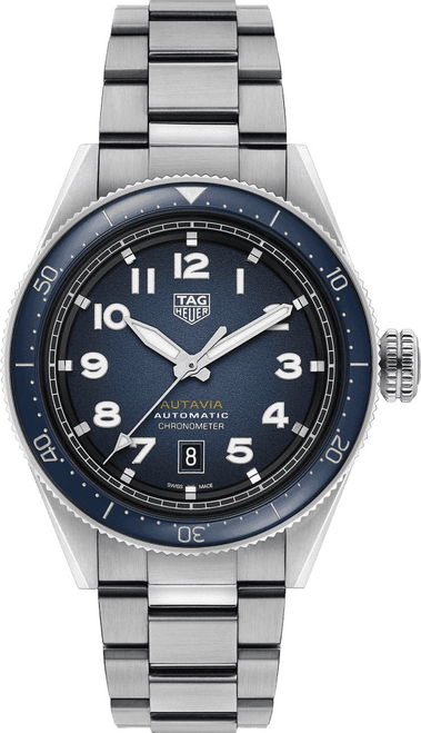  Shop Authentic Tag Heuer Autavia Automatic Blue Dial Silver Steel Strap Watch for Men - WBE5116.EB0173 - Luxxuri