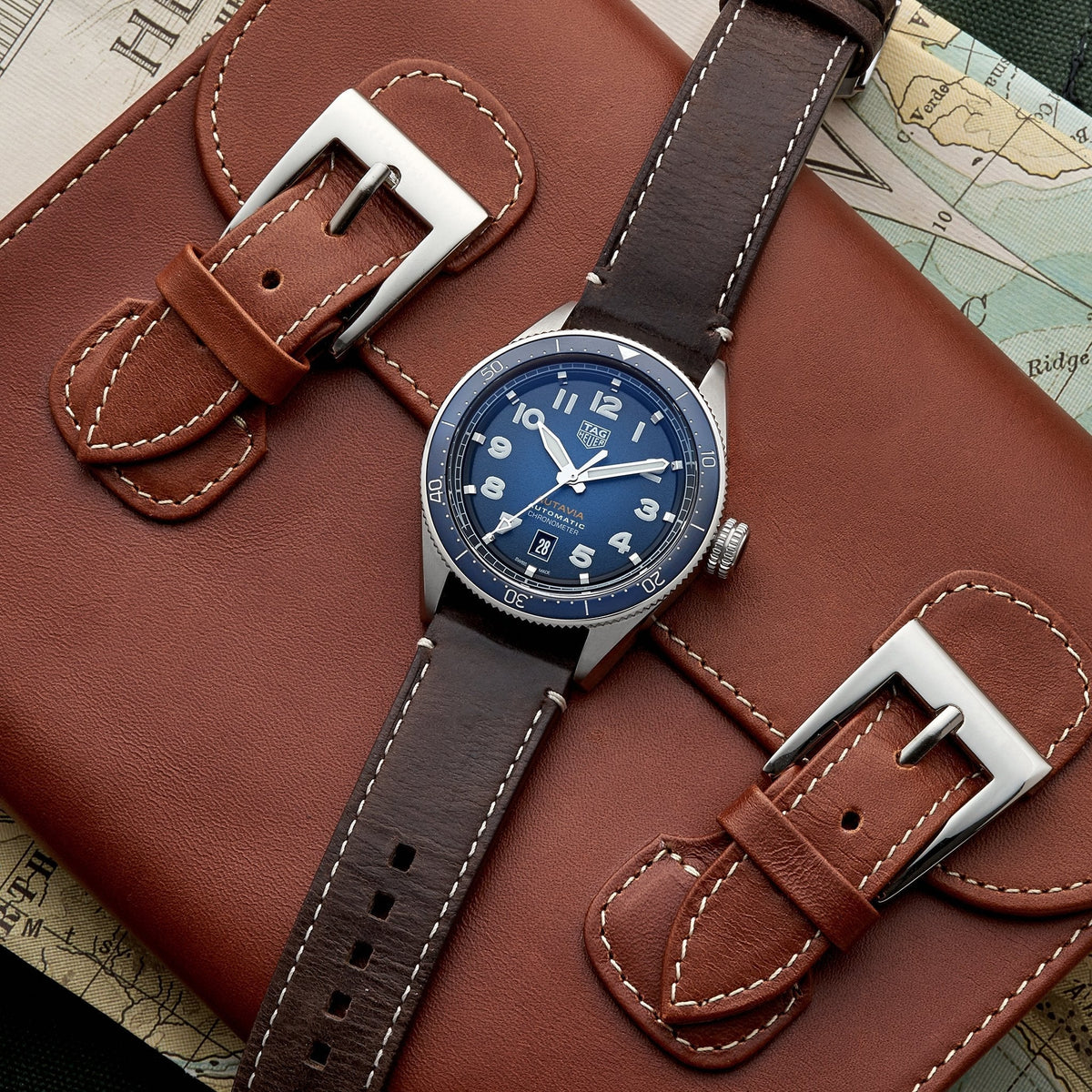  Shop Authentic Tag Heuer Autavia Calibre 5 Automatic Blue Dial Brown Leather Strap Watch for Men - WBE5116.FC8266 - Luxxuri