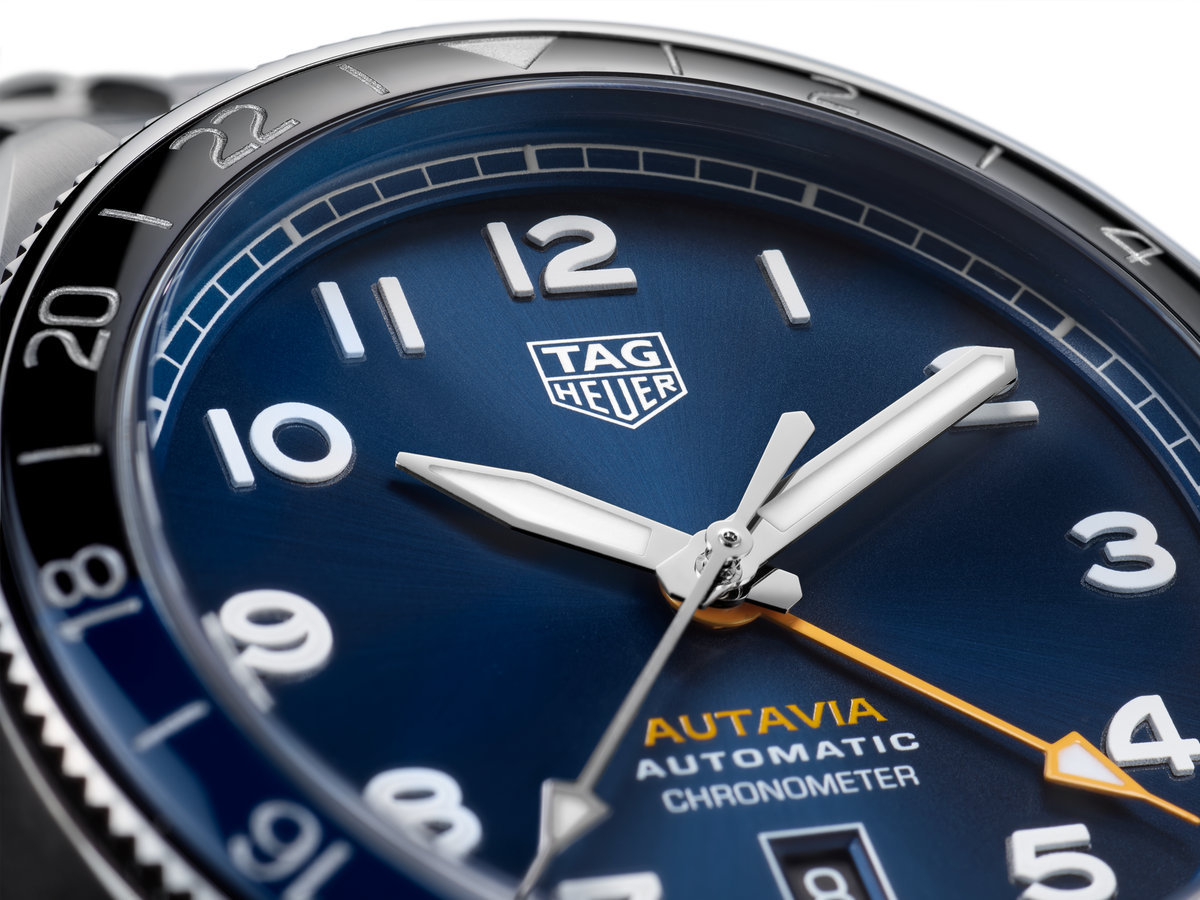  Shop Authentic Tag Heuer Autavia Cosc GMT Automatic Blue Dial Silver Steel Strap Watch for Men - WBE511A.BA0650 - Luxxuri