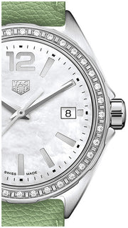  Shop Authentic Tag Heuer Formula 1 Quartz Diamonds Mother of Pearl Dial Green Leather Strap Watch for Women - WBJ131A.FC8249 - Luxxuri