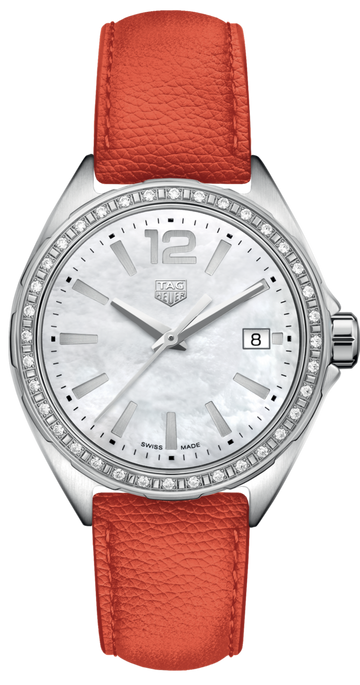  Shop Authentic Tag Heuer Formula 1 Quartz Diamonds Mother of Pearl Dial Orange Leather Strap Watch for Women - WBJ131A.FC8250 - Luxxuri