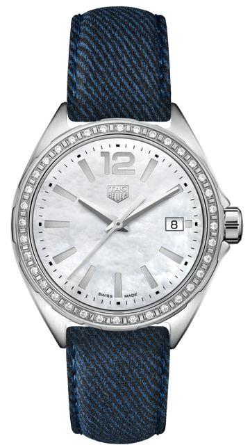  Shop Authentic Tag Heuer Formula 1 Quartz Diamonds Mother of Pearl Dial Blue Leather Strap Watch for Women - WBJ131A.FC8251 - Luxxuri