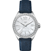  Shop Authentic Tag Heuer Formula 1 Quartz Diamonds Mother of Pearl Dial Blue Leather Strap Watch for Women - WBJ131A.FC8251 - Luxxuri