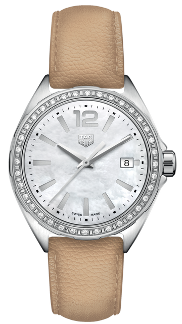  Shop Authentic Tag Heuer Formula 1 Quartz Diamonds Mother of Pearl Dial Beige Leather Strap Watch for Women - WBJ131A.FC8254 - Luxxuri