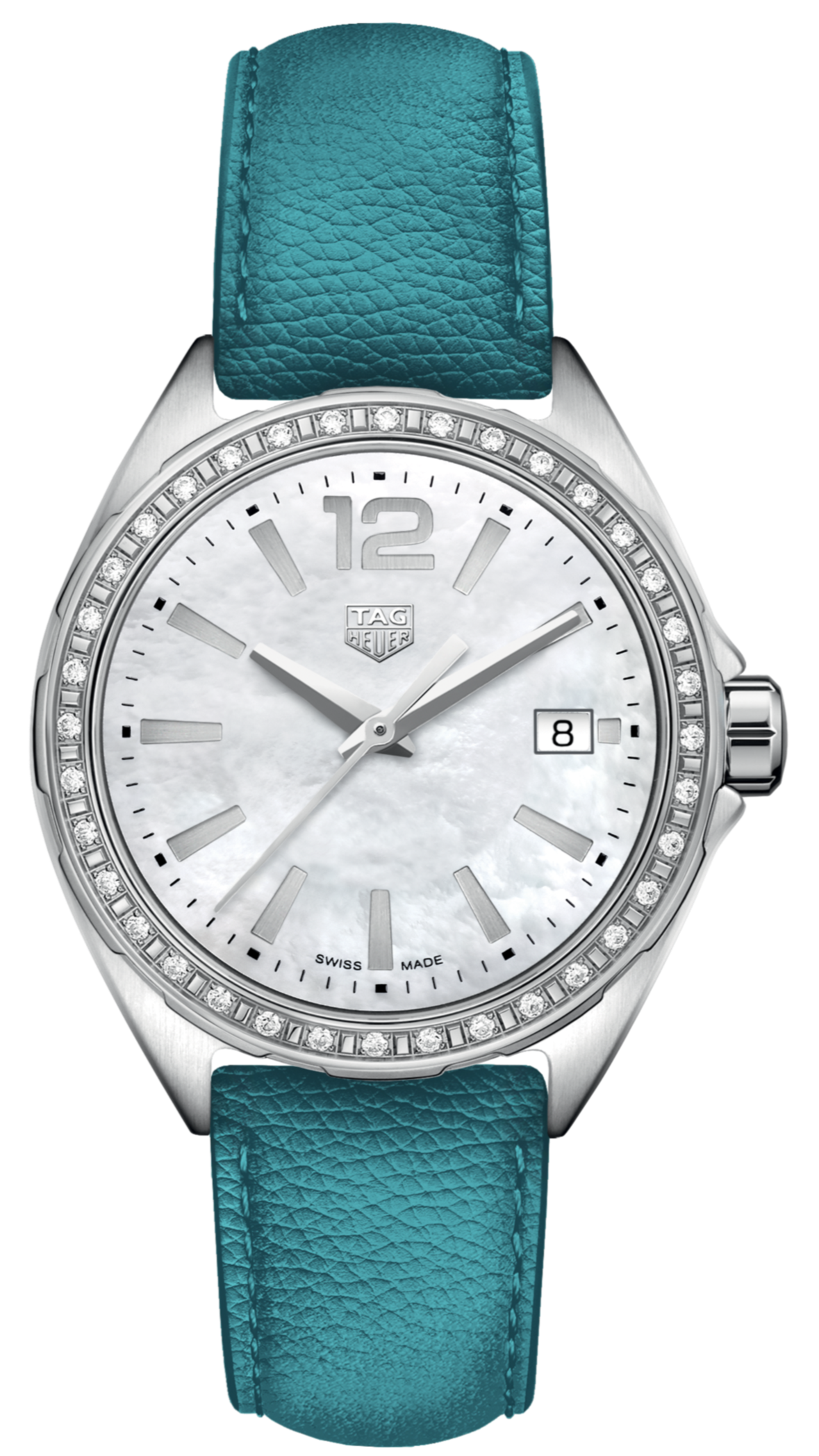  Shop Authentic Tag Heuer Formula 1 Quartz Diamonds Mother of Pearl Dial Blue Leather Strap Watch for Women - WBJ131A.FC8256 - Luxxuri