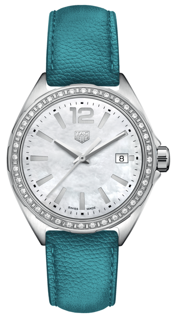  Shop Authentic Tag Heuer Formula 1 Quartz Diamonds Mother of Pearl Dial Blue Leather Strap Watch for Women - WBJ131A.FC8256 - Luxxuri