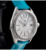  Shop Authentic Tag Heuer Formula 1 Quartz Diamonds Mother of Pearl Dial Blue Leather Strap Watch for Women - WBJ131A.FC8256 - Luxxuri