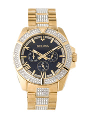  Shop Authentic Bulova Crystal Collection Blue Dial Gold Steel Strap Watch for Men - 98C128 - Luxxuri