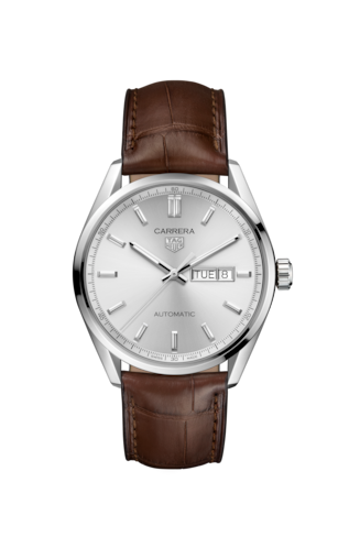  Shop Authentic Tag Heuer Carrera Day Date Silver Dial Brown Leather Strap Watch for Men - WBN2011.FC6484 - Luxxuri