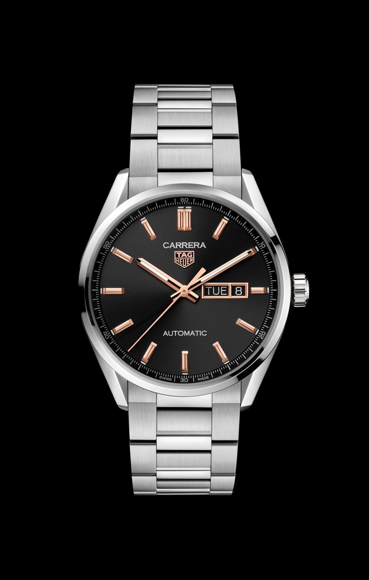  Shop Authentic Tag Heuer Carrera Day Date Black Dial Silver Steel Strap Watch for Men - WBN2013.BA0640 - Luxxuri