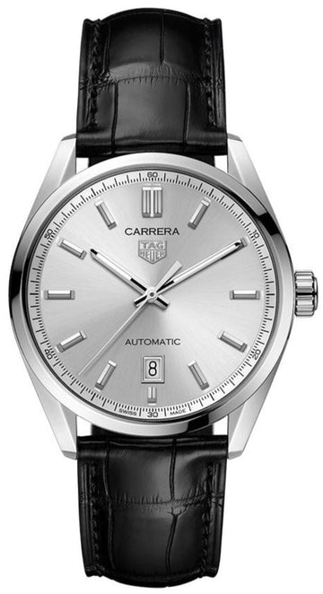  Shop Authentic Tag Heuer Carrera Date Silver Dial Black Leather Strap Watch for Men - WBN2111.FC6505 - Luxxuri