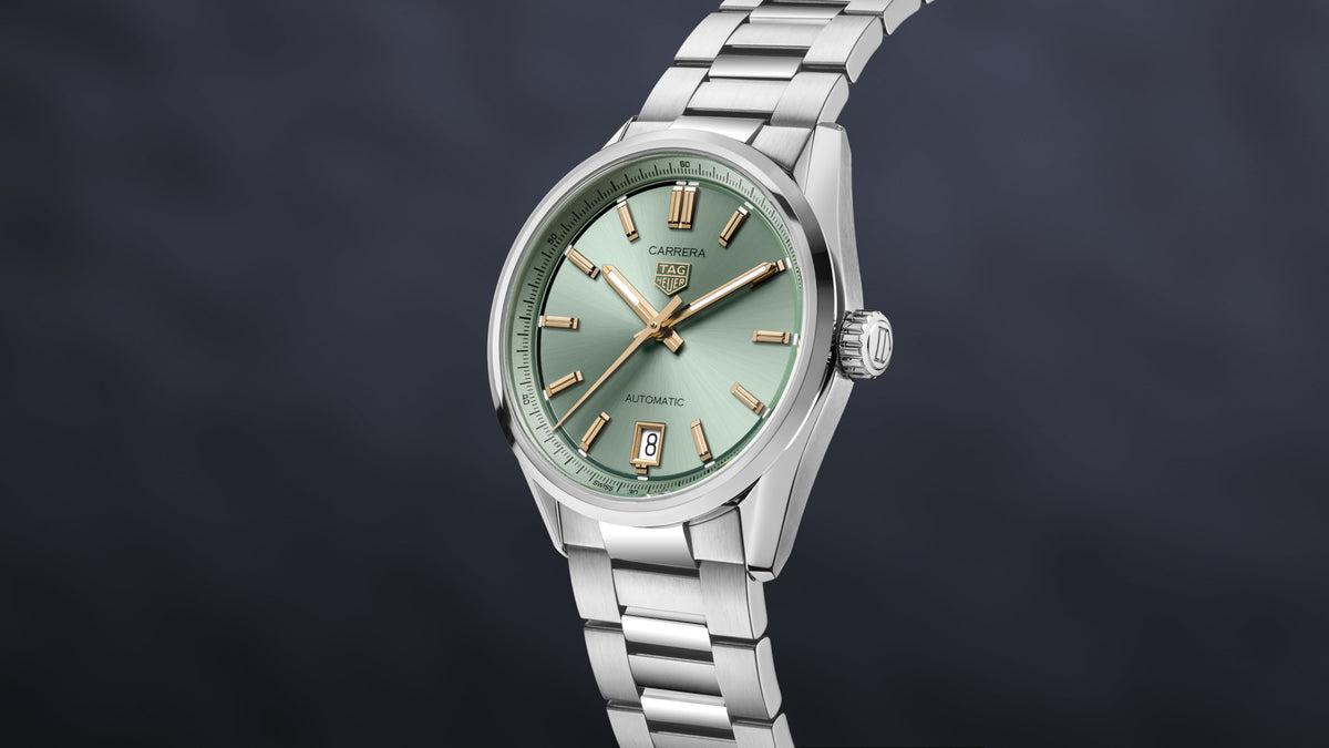 Shop Authentic Tag Heuer Carrera Date Automatic 18K Green Dial Silver Steel Strap Watch for Women - WBN2312.BA0001 - Luxxuri