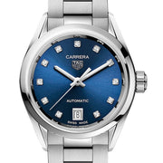  Shop Authentic Tag Heuer Carrera Diamonds Blue Dial Silver Steel Strap Watch for Women - WBN2413.BA0621 - Luxxuri