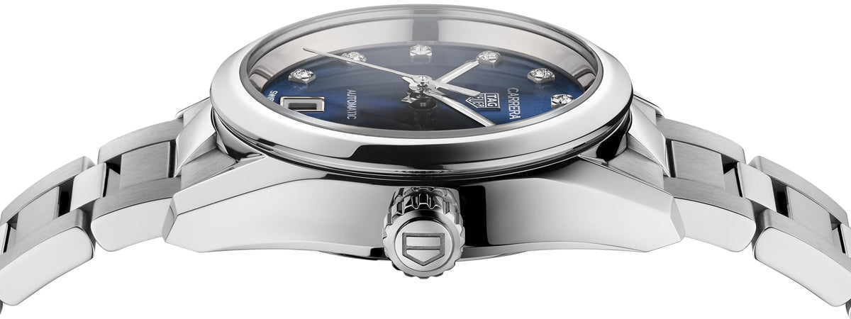  Shop Authentic Tag Heuer Carrera Diamonds Blue Dial Silver Steel Strap Watch for Women - WBN2413.BA0621 - Luxxuri