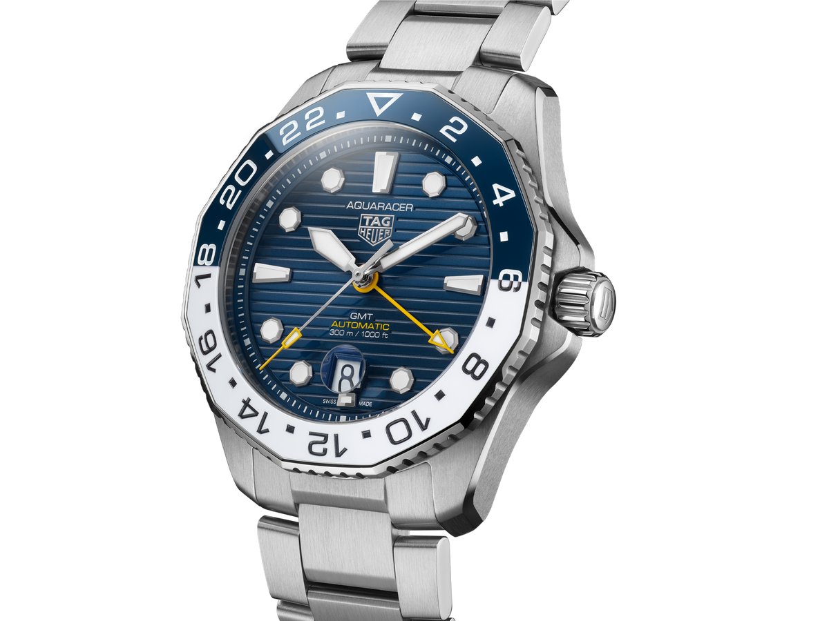  Shop Authentic Tag Heuer Aquaracer Professional 300 GMT Automatic Blue Dial Silver Steel Strap Watch for Men - WBP2010.BA0632 - Luxxuri