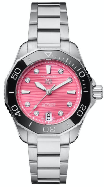  Shop Authentic Tag Heuer Aquaracer Professional 300 Automatic Diamonds Pink Dial Silver Steel Strap Watch for Women - WBP231J.BA0618 - Luxxuri
