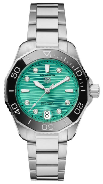  Shop Authentic Tag Heuer Aquaracer Professional 300 Automatic Diamonds Green Dial Silver Steel Strap Watch for Women - WBP231K.BA0618 - Luxxuri