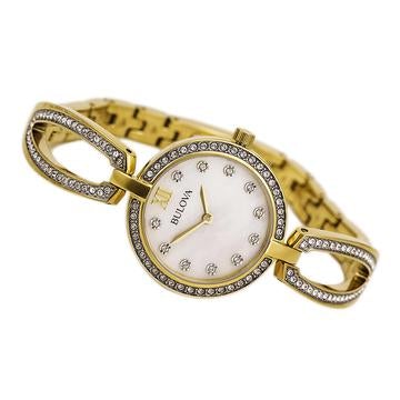  Shop Authentic Bulova Crystal Collection Mother of Pearl Dial Gold Steel Strap Watch for Women - 98L225 - Luxxuri