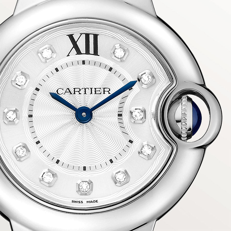  Shop Authentic Cartier Ballon Bleu de Cartier Diamonds Silver Dial Silver Steel Strap Watch for Women - WE902073 - Luxxuri