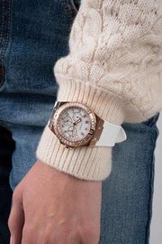  Shop Authentic Guess Crown Jewel Multifunction Diamonds White Dial White Leather Strap Watch for Women - GW0411L1 - Luxxuri