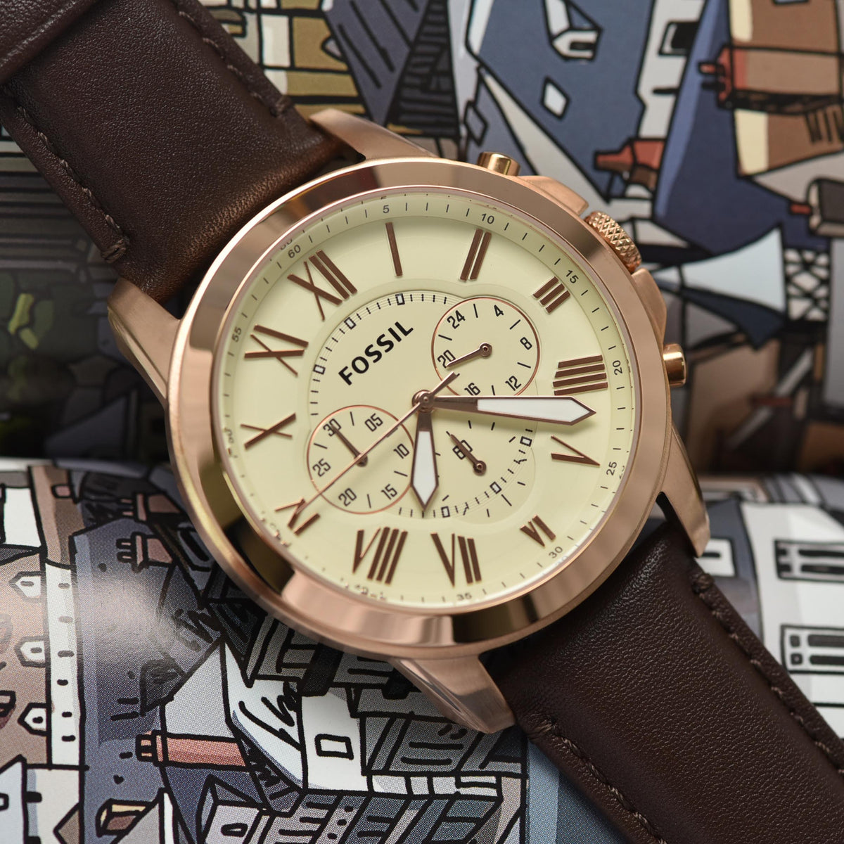  Shop Authentic Fossil Grant Chronograph White Dial Brown Leather Strap Watch for Men - FS4991 - Luxxuri
