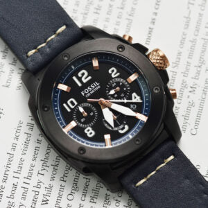  Shop Authentic Fossil Modern Machine Chronograph Black Dial Blue Leather Strap Watch for Men - FS5066 - Luxxuri