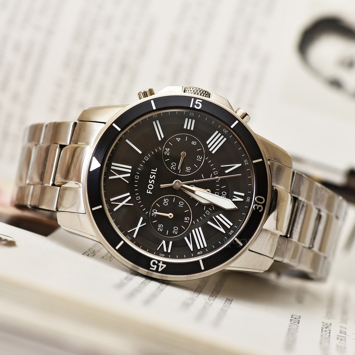  Shop Authentic Fossil Grant Sport Chronograph Black Dial Silver Steel Strap Watch for Men - FS5236 - Luxxuri