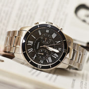  Shop Authentic Fossil Grant Sport Chronograph Black Dial Silver Steel Strap Watch for Men - FS5236 - Luxxuri