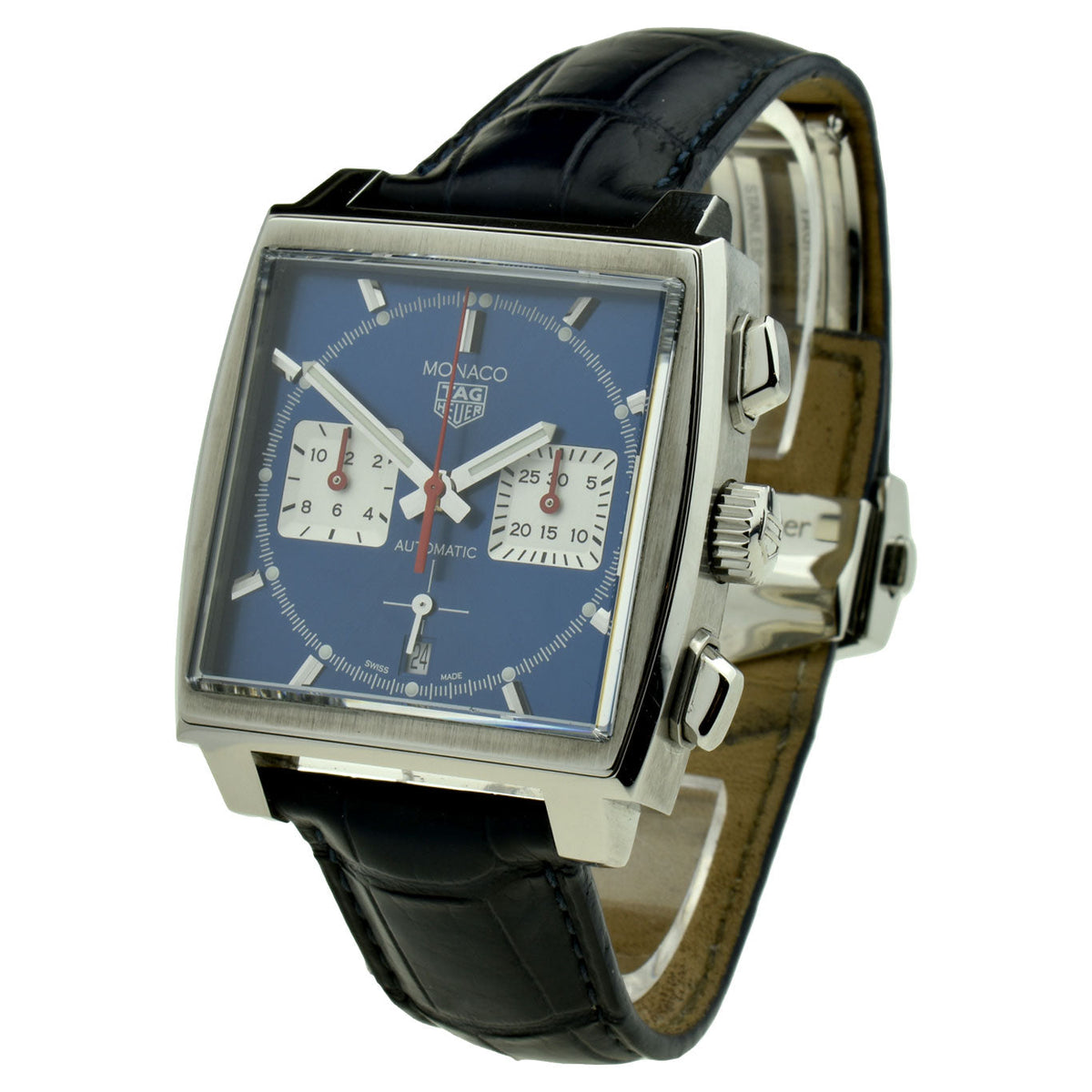  Shop Authentic Tag Heuer Monaco Automatic Chronograph Blue Dial Blue Leather Strap Watch for Men - CBL2111.FC6453 - Luxxuri