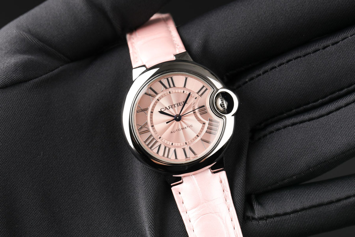  Shop Authentic Cartier Ballon Blue De Cartier Pink Dial Pink Leather Strap Watch for Women - WSBB0031 - Luxxuri